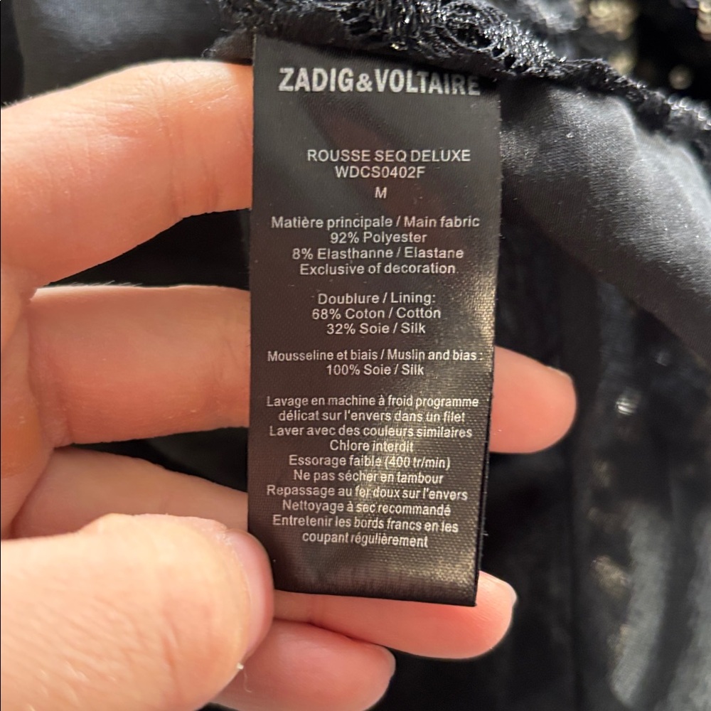 Zadig and Voltaire Rousse Sequin Deluxe Mini Dress 3/4 Sleeve Black‎ Gold Size M - Picture 6 of 7